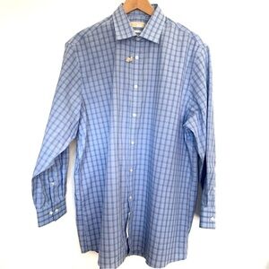 Michael Kors Dress Shirt 17 1/2 32-33 Mens Blue Checkered Long Sleeves New
